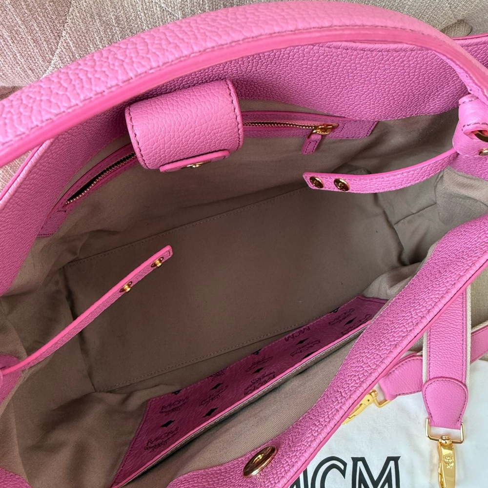 MCM Pink Visetos Structured Top Handle Satchel Like New - Picture 9 of 14